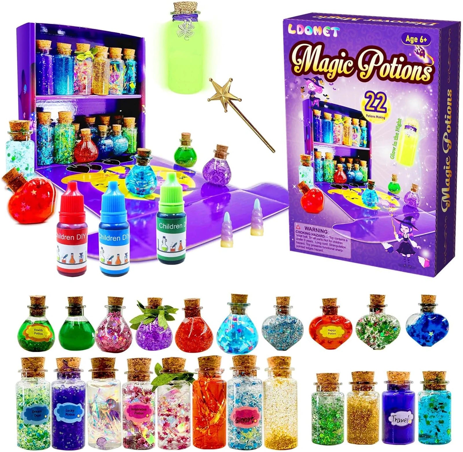 Enchanting DIY Magic Potions Kit for Kids - 24 Bottles, Spell Book & Magical Accessories for Halloween and Christmas Fun