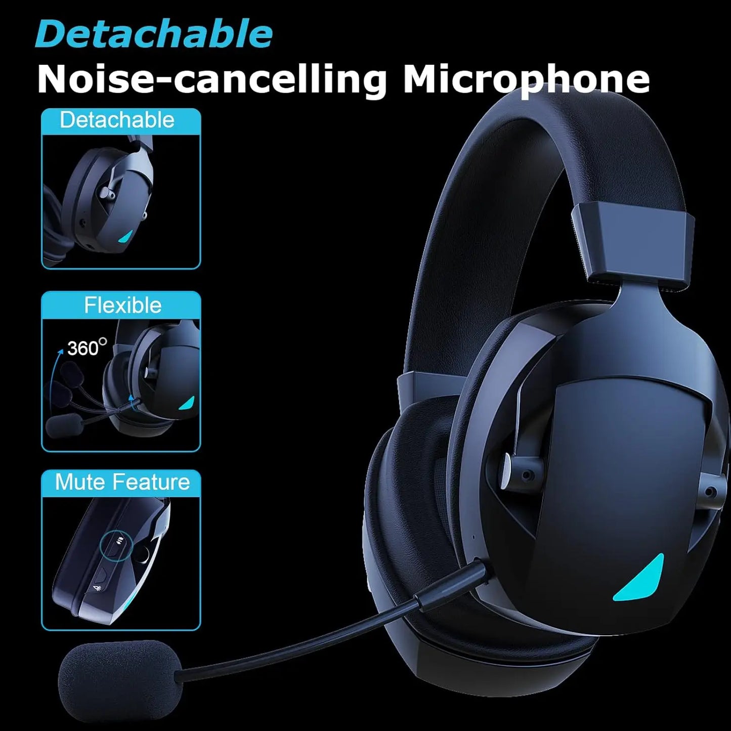 Wireless Gaming Headset Detachable Mic Multi Mode Comfort