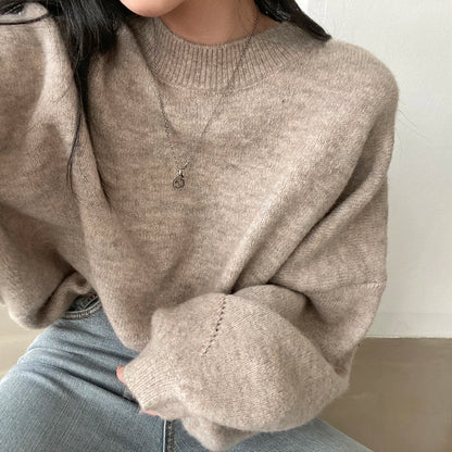 Oversized Cozy Women's Pullover - O Neck, Knit, Office Wear