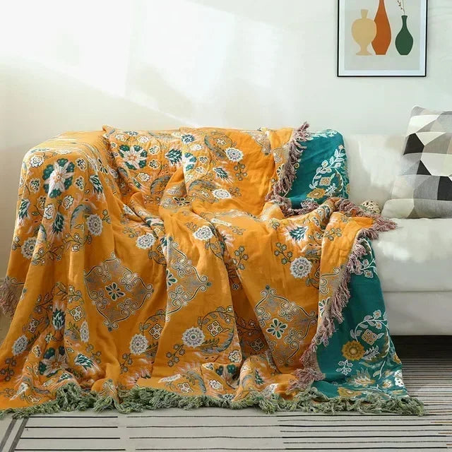 Double-Sided Japanese Cotton Throw Blanket - Versatile Sofa Cover & Bedspread, All-Season Cooling