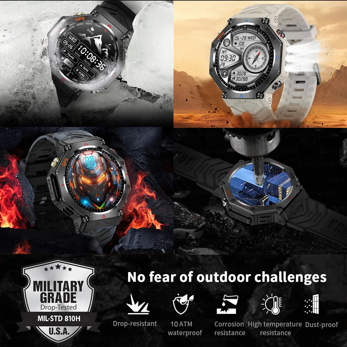 Military Smart Watch Rugged GPS Compass Altimeter Barometer 10ATM Waterproof AMOLED Bluetooth Call Fall 2025 Gear