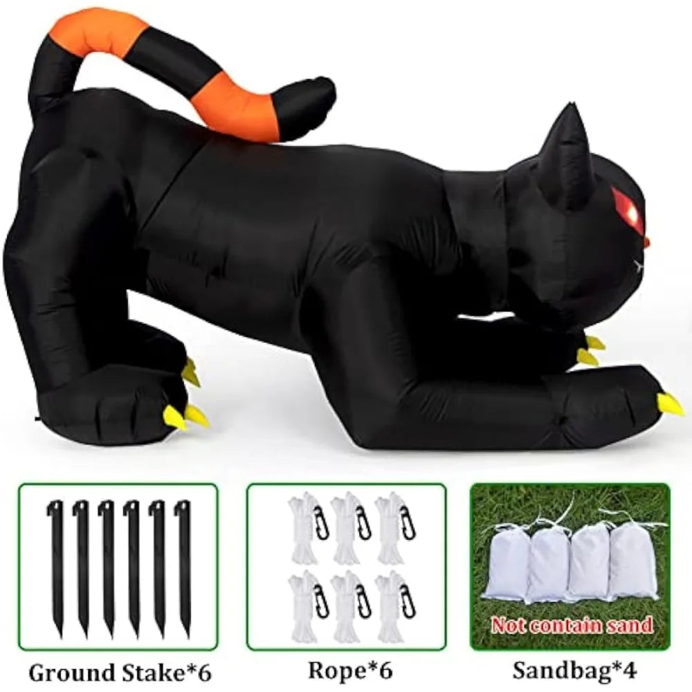 Opblaasbare zwarte kat van 7-Foot met Halloween-LED voor buiten, feest- en tuindecoratie 2026