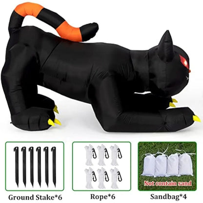 Opblaasbare zwarte kat van 7-Foot met Halloween-LED voor buiten, feest- en tuindecoratie 2026