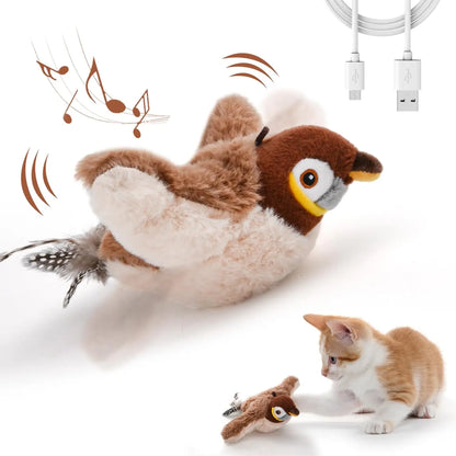 Interactive Cat Toys - Rechargeable Chirping Bird with Catnip for Indoor Cats