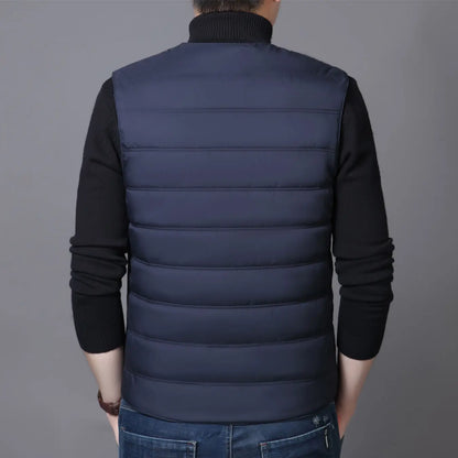 Warm Men's Down Vest - V Neck Quilted Cotton, Winter