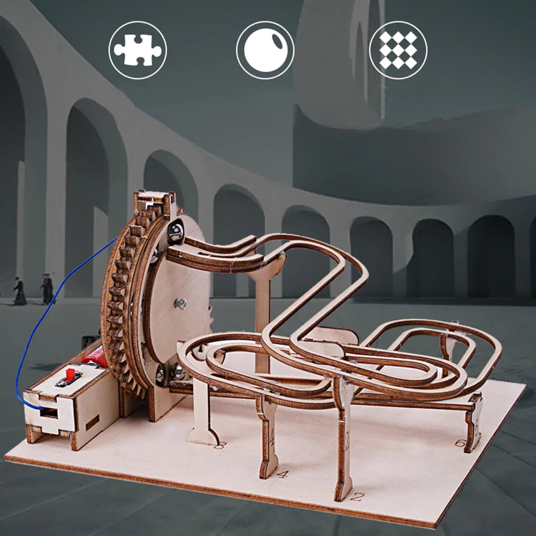 Kit di Puzzle Meccanico 3D in Legno per Corsa di Biglie, Pista a Ingranaggi, Giocattolo STEM, Ritorno a Scuola 2025, Regalo Educativo