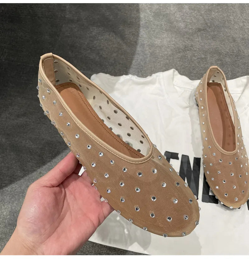 Breathable Women Ballet Flats - Mesh Crystal, Casual Walking