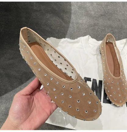 Breathable Women Ballet Flats - Mesh Crystal, Casual Walking