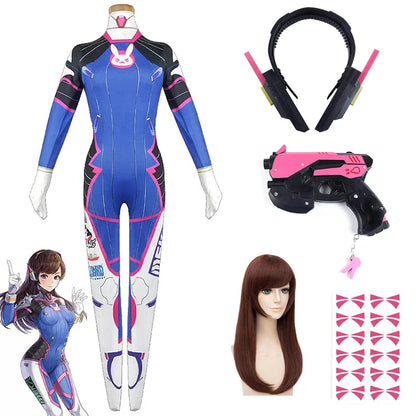 Overwatch DVa Meka Pilot Zentai Jumpsuit Cosplay Costume Set with Wig Headphones and Gun Props 2026