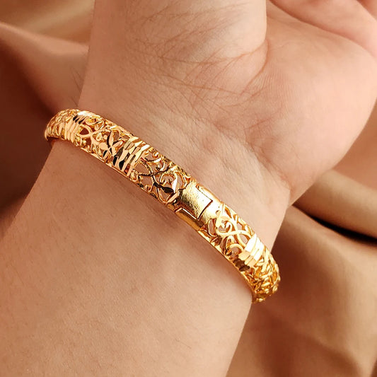 Gold Color Bangle Openwork Wedding Bracelet Dubai Style