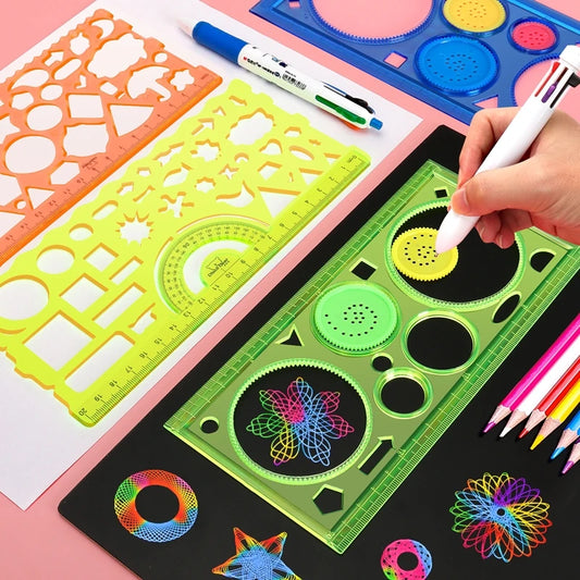 Creative Kids Geometry Spirograph Stencils Set - 4 Flower Drawing Templates, Educational Art Tools for School Supplies in Vibrant Colors