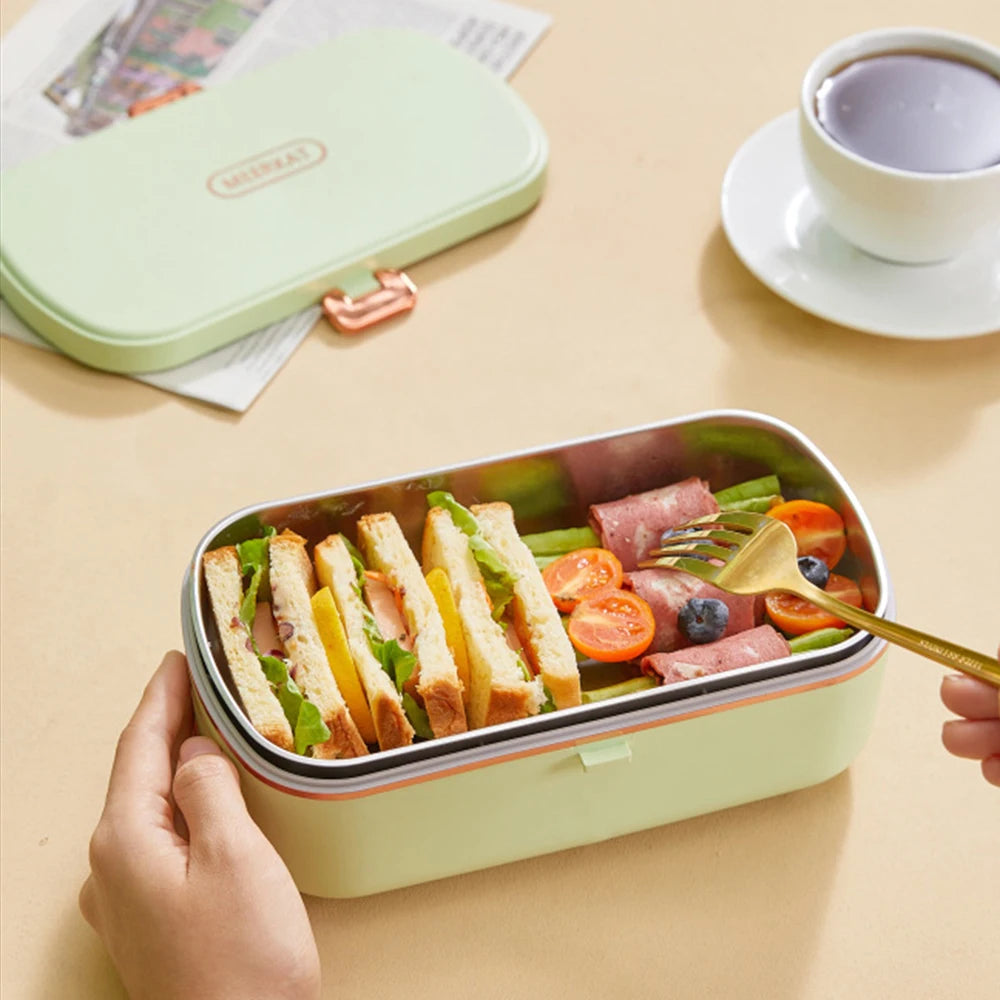 Stainless Steel Portable Electric Lunch Box - Water-Free Heating, 900ml Capacity, Ideal for Office and Travel