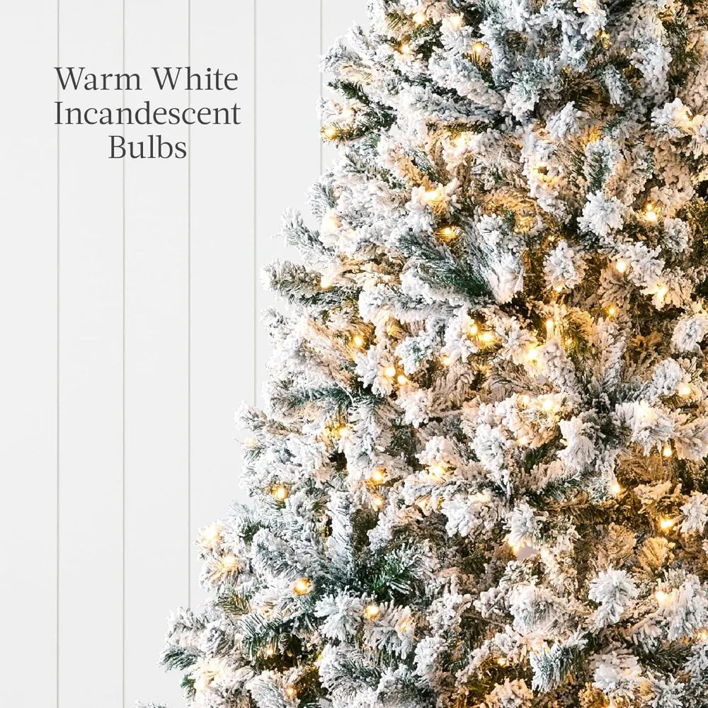 Snow Flocked Pre-Lit Christmas Tree - Full Pine Design with Warm White Lights, Easy Assembly for Winter Wonderland Decor