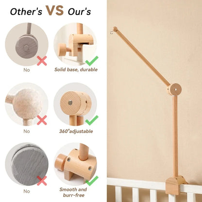 Wooden Crib Mobile Bracket Newborn Sensory Toys Soothing