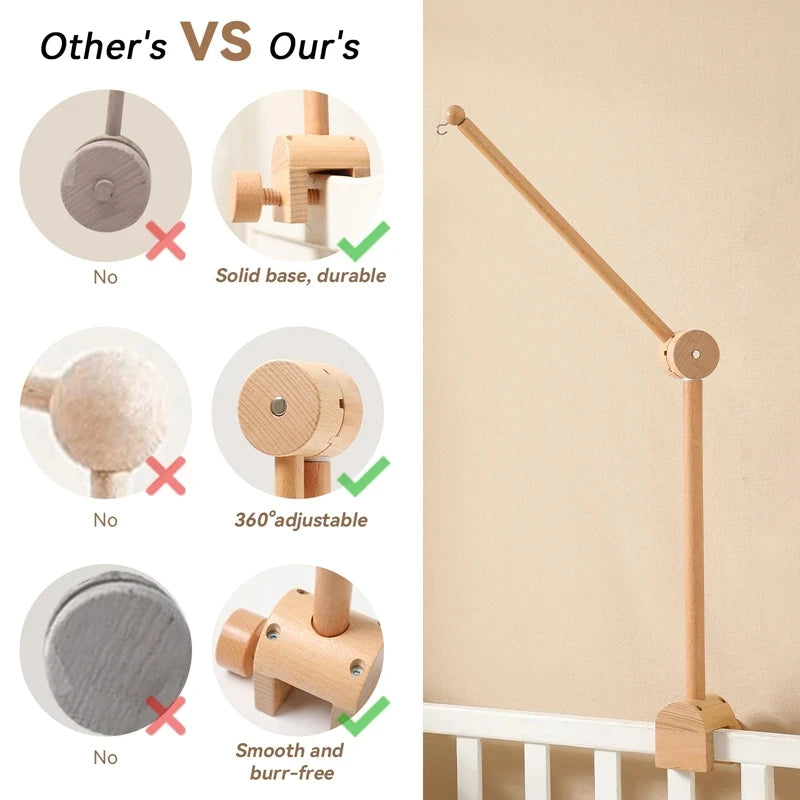 Wooden Baby Mobile Crib Arm Holder Newborn Sensory Toys