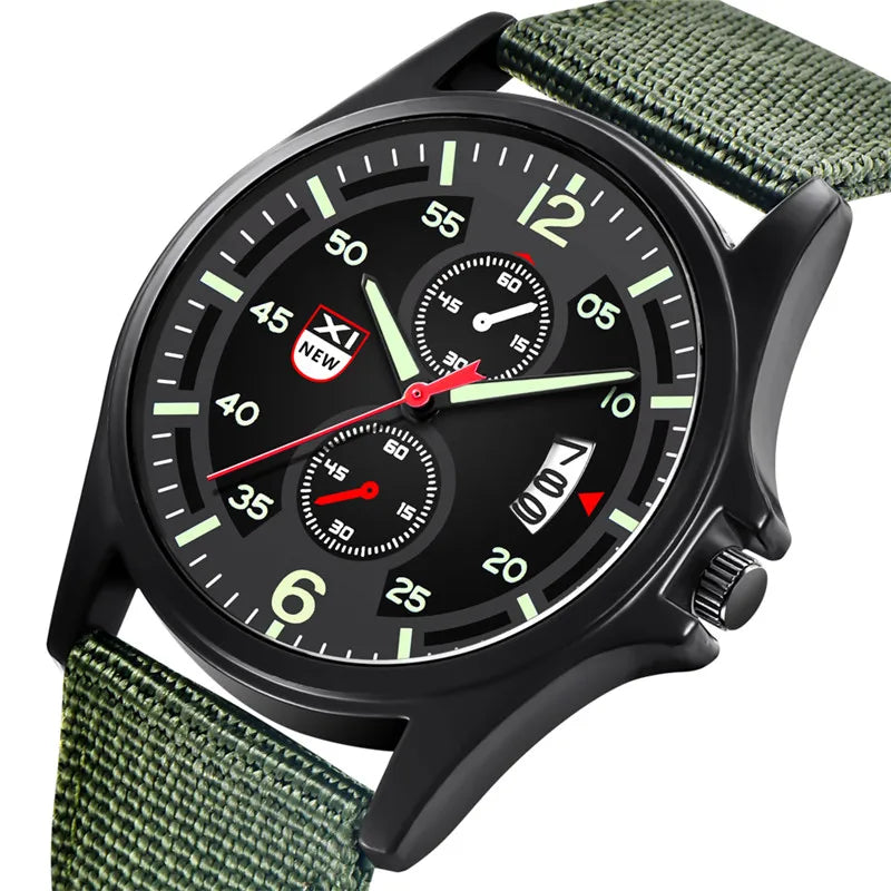 Nylon Band Military Quartz Watch With Date Display