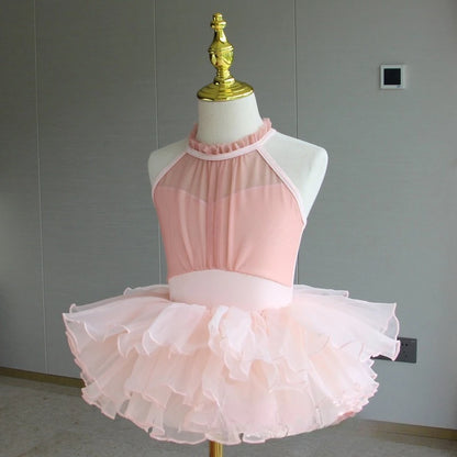 Set body leggero da balletto per ragazze - top con maniche a sbuffo, gonna tutu in tulle, poliestere, per lezione di danza
