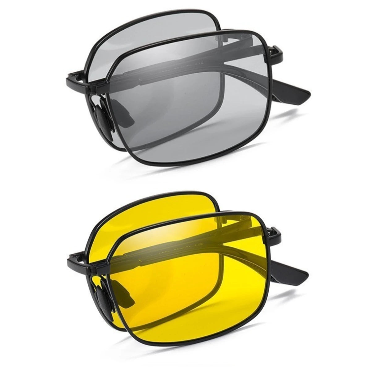 Gafas de sol polarizadas plegables Paquete de 2 Uso dual para conducción día y noche Montura cuadrada que cambia de color Tendencia primavera 2026