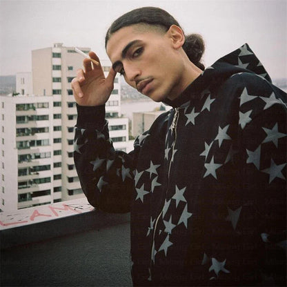 Overdimensjonert herre hettejakke med glidelås - Rhinestone skjelett, bomull