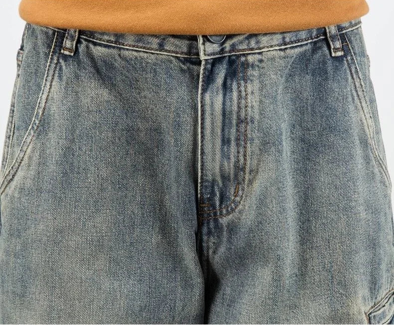 Oversized Men's Denim Jeans - Loose Straight Cut, Washed