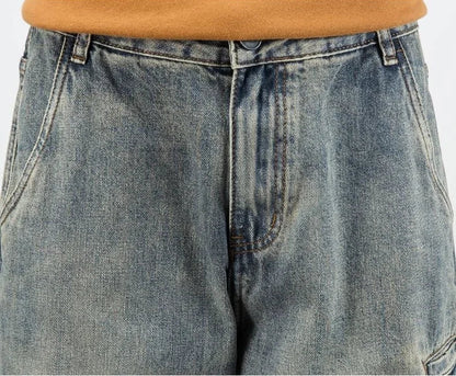 Oversized Men's Denim Jeans - Loose Straight Cut, Washed