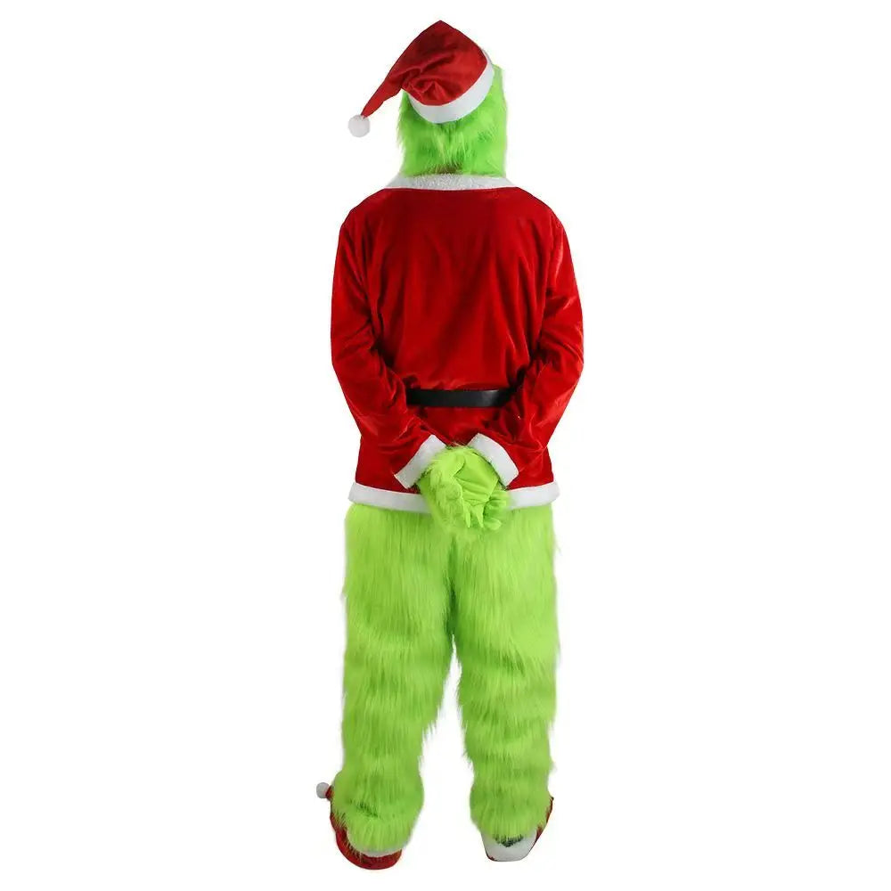 Groene cosplaykostuumset van de animeversie van de Kerstman met hoed, handschoenen, riem en masker voor Halloween en carnaval 2026