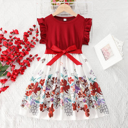 Breathable girls' dress - lace-up sling, sleeveless, flowy, polyester, for summer
