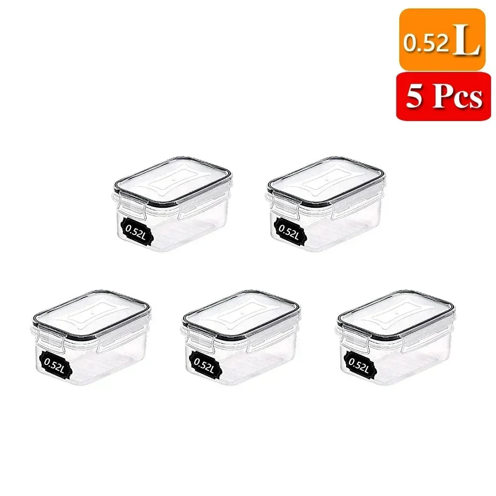 5-Piece Sealed Food Storage Container Set for Kitchen Organization and Refrigerator Use