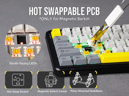 Teclado mecánico 68 teclas inalámbrico Bluetooth RGB efecto Hall