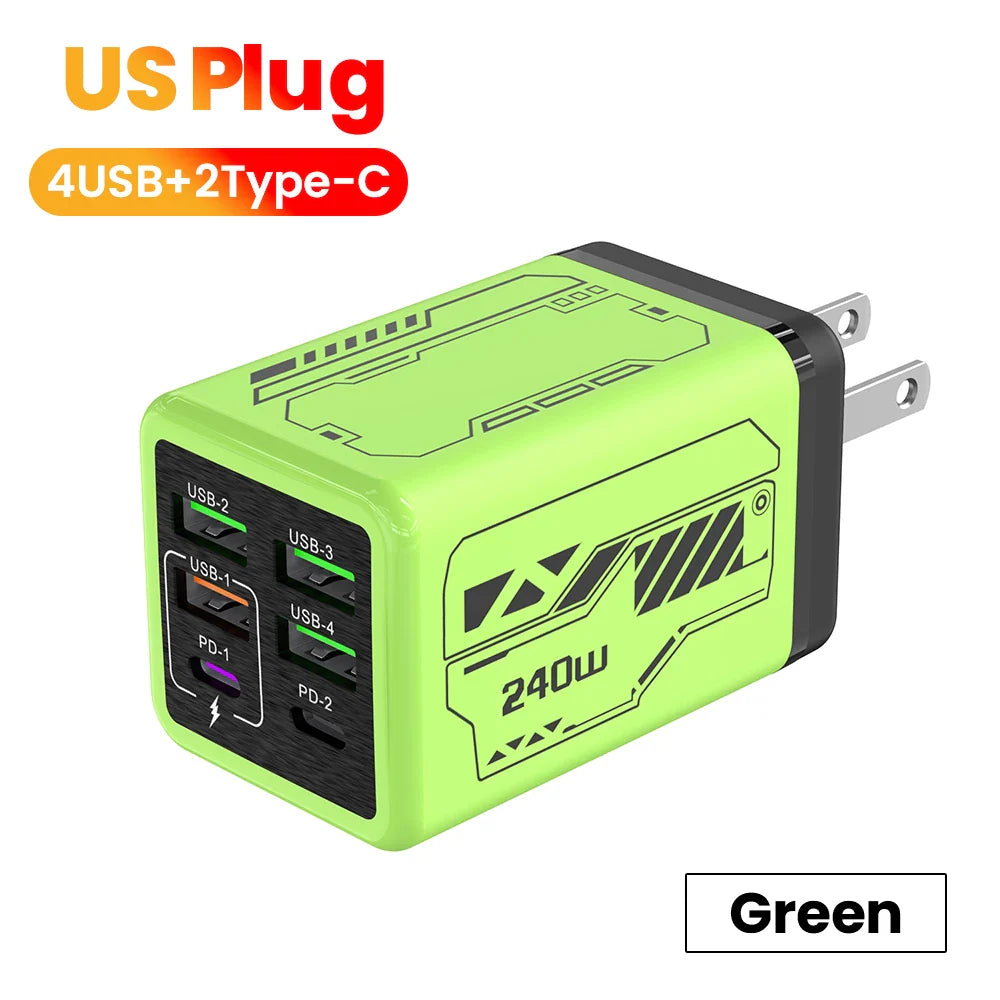 USB C Charger 6-Port Fast Charge, 4 USB A 2 Type-C PD3.0, EU UK US Plug, Back to School 2026