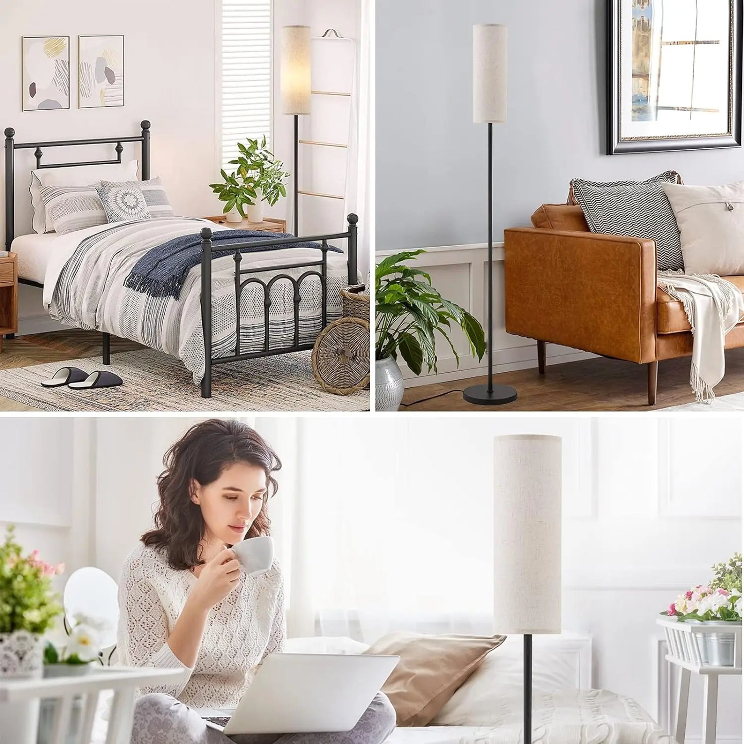 Japandi  Modern Floor Lamp With Fabric Shade Stepless Dimming