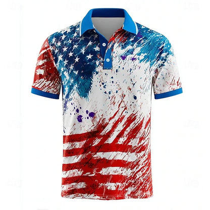 Lightweight men's polo shirt - graphic flag print, cotton, casual summer wear for outdoor events