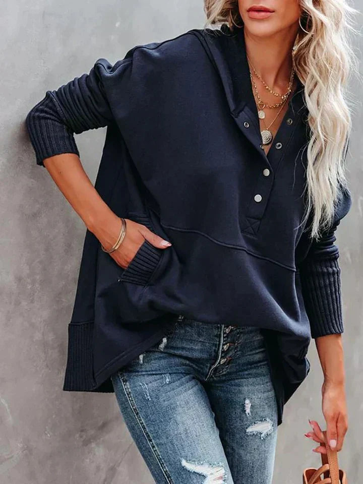 Oversized dameshoodie - halve knoopsluiting, katoen, casual kleding
