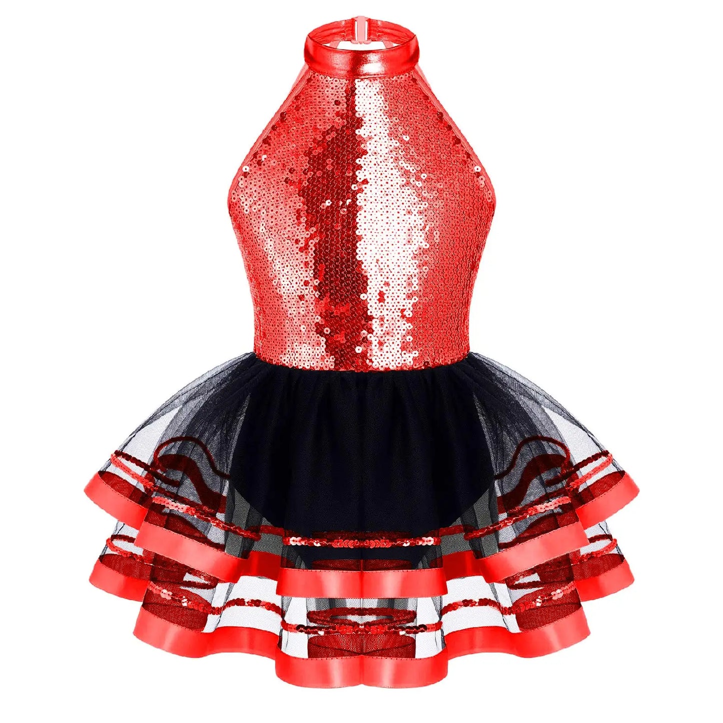 Lightweight girls' leotard - sequined skirted tutu, polyester, for ballet and dance performances