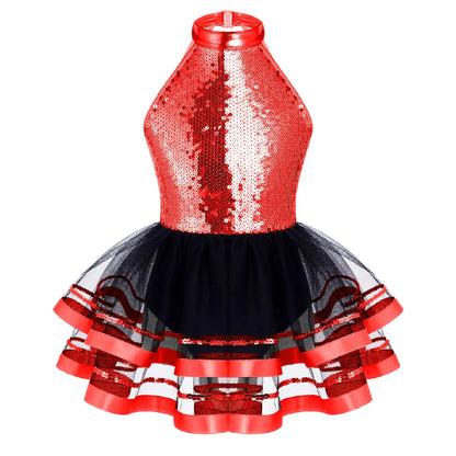 Lightweight girls' leotard - sequined skirted tutu, polyester, for ballet and dance performances