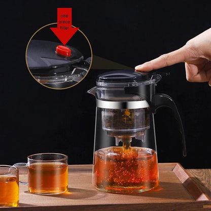 Heat Resistant Glass Teapot With One Click Filter Tea Maker