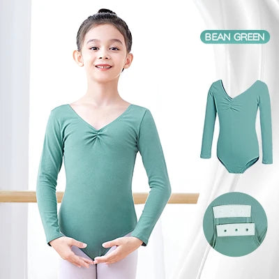 Blød balletdragt til piger – langærmet, snøre foran på brystet, bomuld, til dansetime