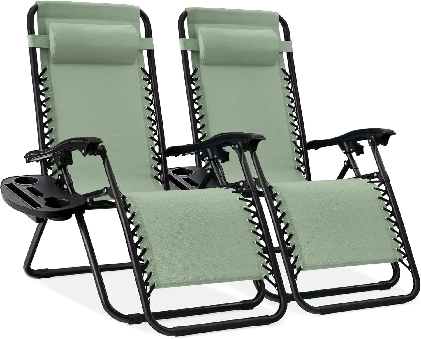 Adjustable Steel Mesh Zero Gravity Lounge Chairs with Cup Holders & Pillows - Portable Recliners for Outdoor Relaxation and Comfort