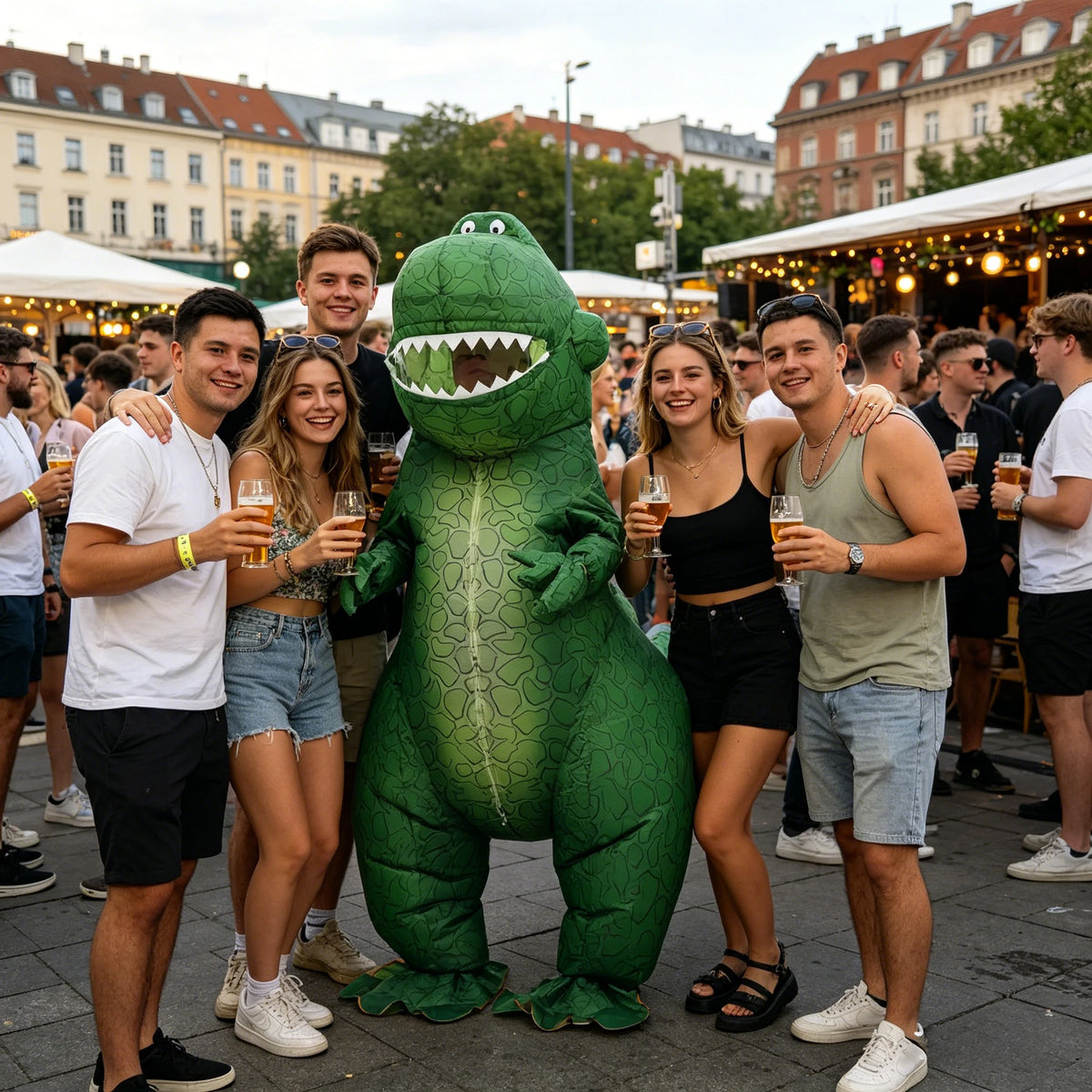 Groen opblaasbaar dinosaurus-mascottekostuum voor volwassenen, personagekostuum voor Halloween en verjaardagsfeest 2026