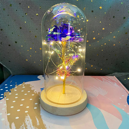 Rosa Galassia in Oro 24K con Luci LED – Scatola Regalo per la Festa della Mamma Fiore in Alluminio con Luci a Stringa e Scatola Fiore Artificiale Regalo
