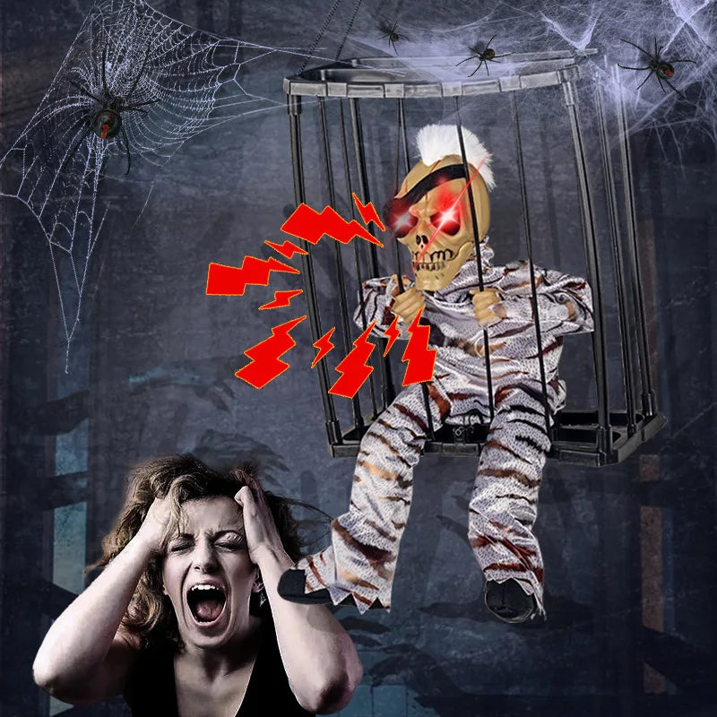 Schreeuwend skelet in gevangeniskooi, Halloween-decoratieaccessoire, angstaanjagend spookhuisdecor van acryl 2026