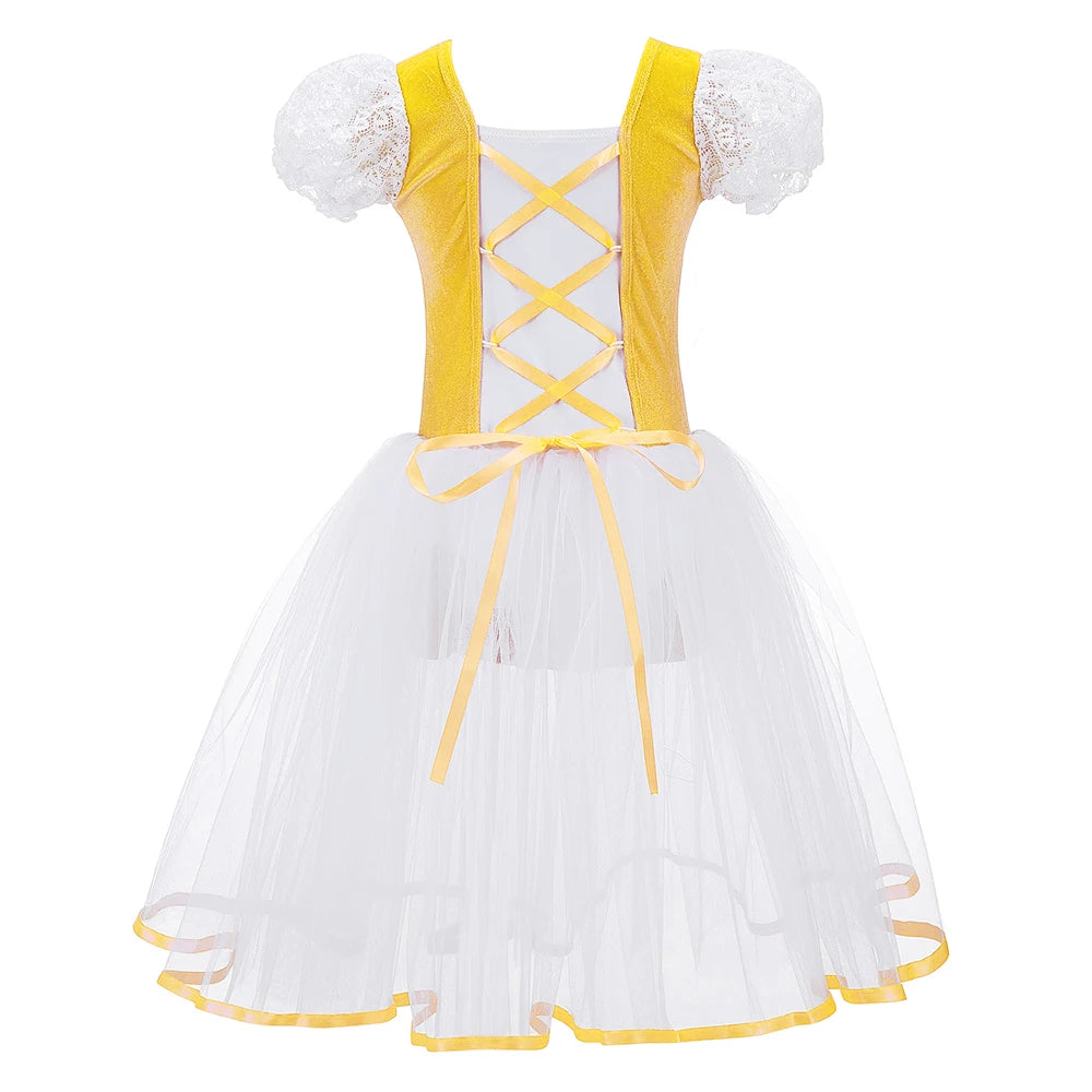 Åndbar pige ballet tutu kjole – fløjlsliv, tylskørt, korte pufærmer, til danseklasse