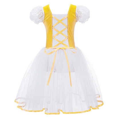 Åndbar pige ballet tutu kjole – fløjlsliv, tylskørt, korte pufærmer, til danseklasse