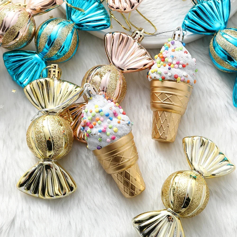 Festive Ice Cream & Candy Christmas Tree Ornaments - 2024 Holiday Home Decor for Parties and Celebrations