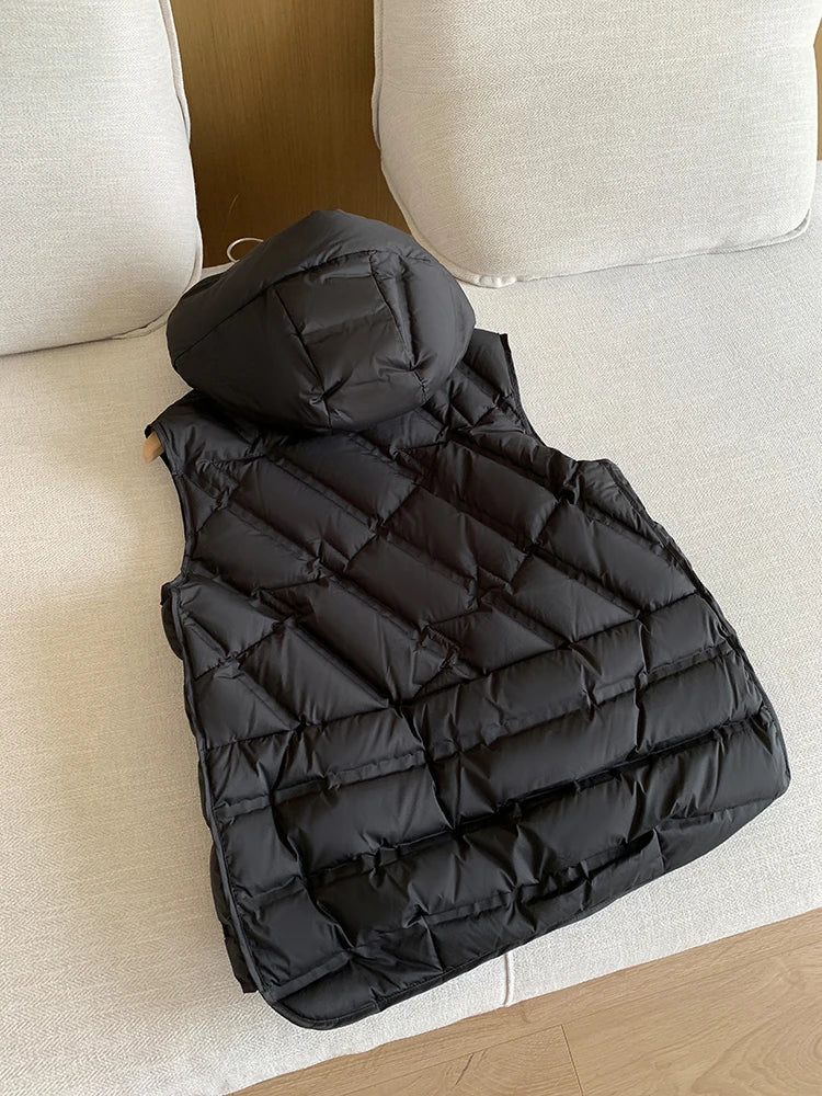 Lightweight Women Hooded Down Vest - Boxy, Down, Autumn
