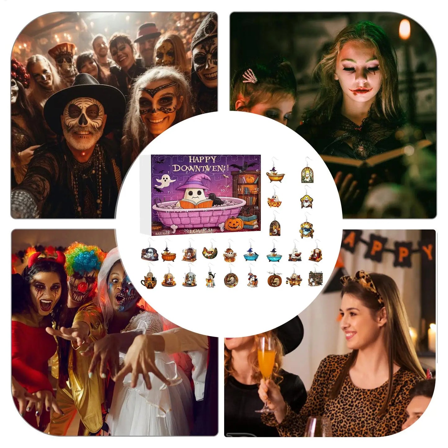 Calendario dell'Avvento di Halloween Orecchini Fantasma Set da 24 Giorni