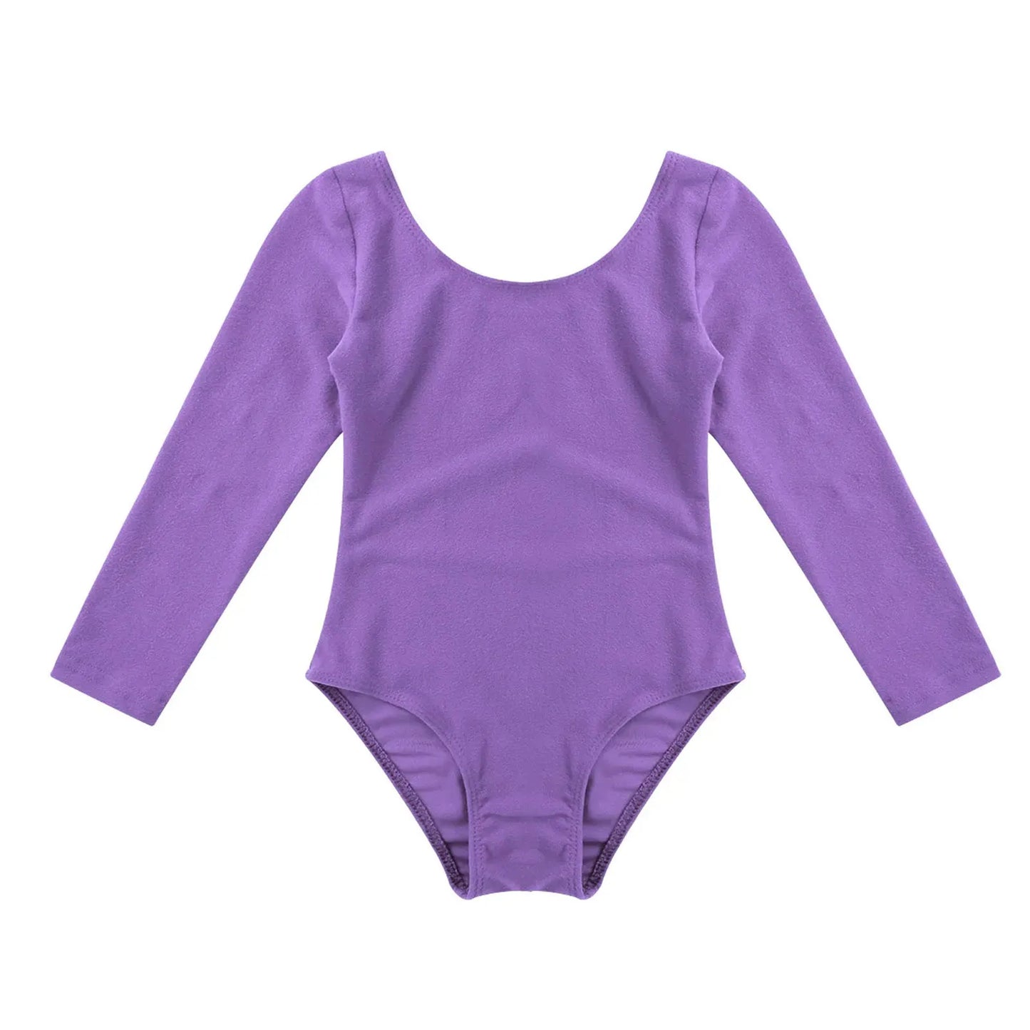 Soft girls' leotards - long sleeve solid color, polyester, for ballet and gymnastics training