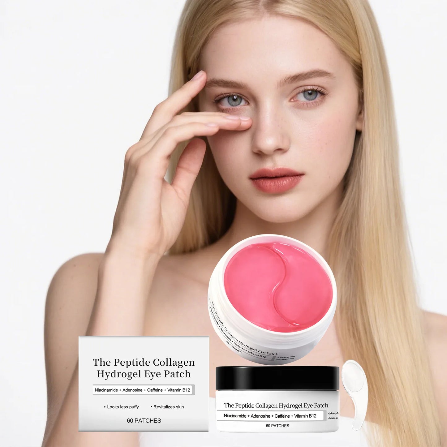 Collagen hydrogel øjenpatch 60 patches hudpleje niacinamid adenosin TikTok viral efterår 2026 fugtgivende mod hævelser og mørke rande