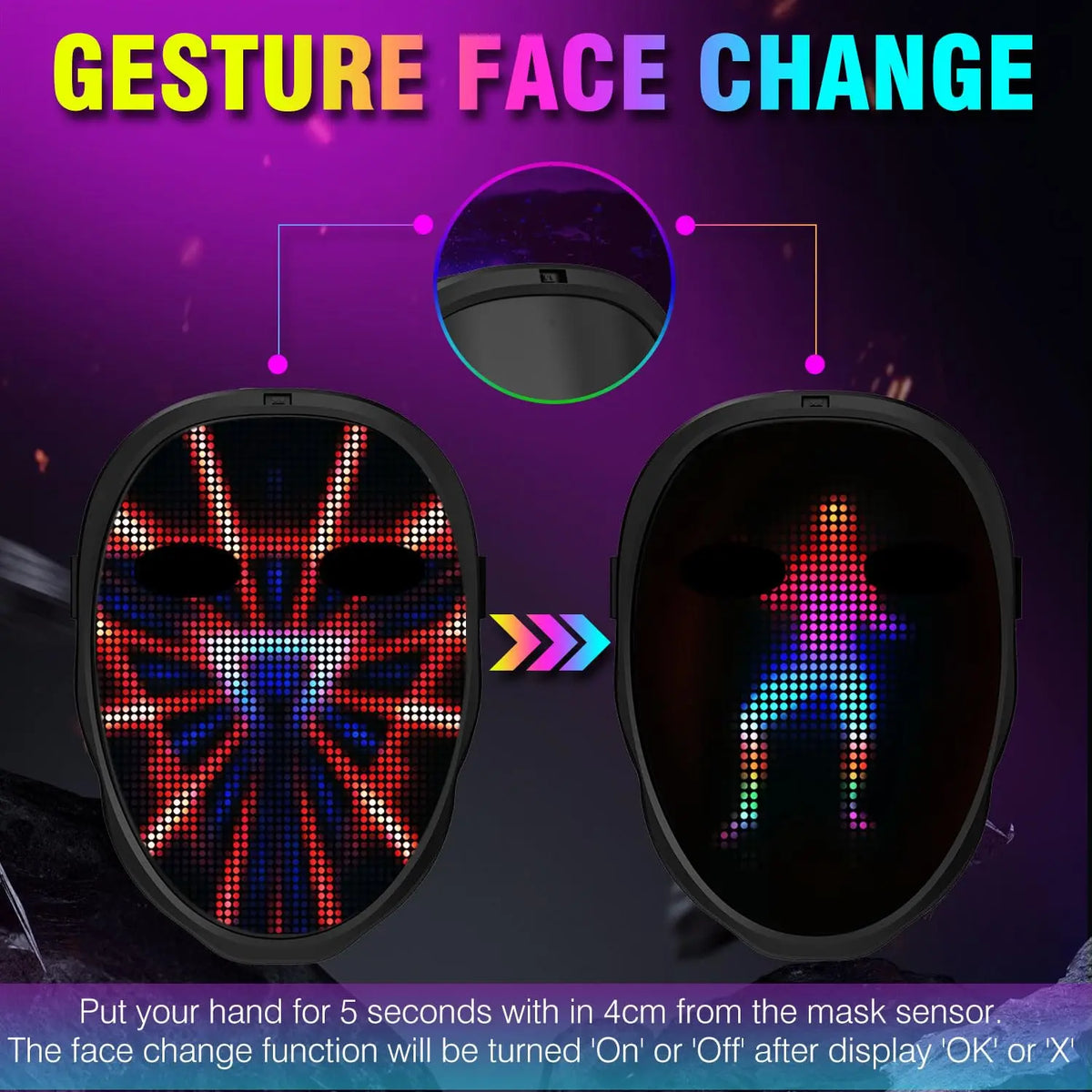 LED-masker met slim display, Bluetooth, app-programmeerbaar en gebarenbediening, 2074-LED Halloween-feestmasker 2026