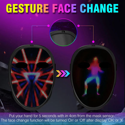 LED-masker met slim display, Bluetooth, app-programmeerbaar en gebarenbediening, 2074-LED Halloween-feestmasker 2026